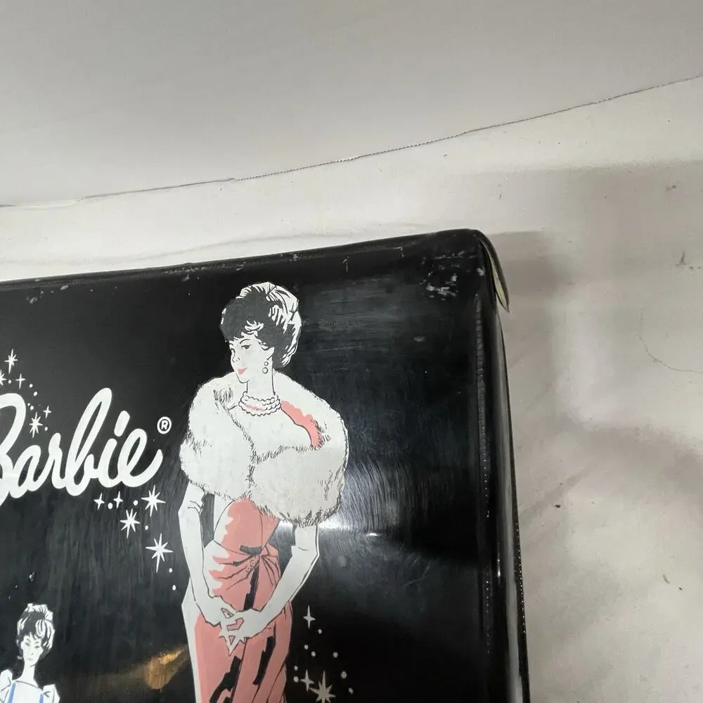 Original Vtg 1962 Barbie Doll Black Vinyl Wardrobe Carry Case Enchanted Evening